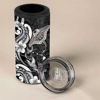 Hawaiian Manta Rays 4 in 1 Can Cooler Tumbler Tribal Hibiscus Polynesian Tattoos Black Color LT03 - Polynesian Pride