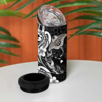 Hawaiian Manta Rays 4 in 1 Can Cooler Tumbler Tribal Hibiscus Polynesian Tattoos Black Color LT03 - Polynesian Pride