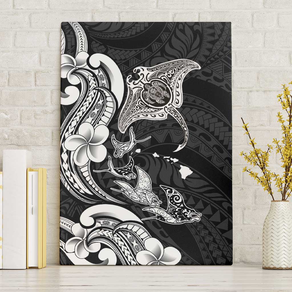 Hawaiian Manta Rays Canvas Wall Art Tribal Hibiscus Polynesian Tattoos Black Color LT03 Without Frame Black - Polynesian Pride