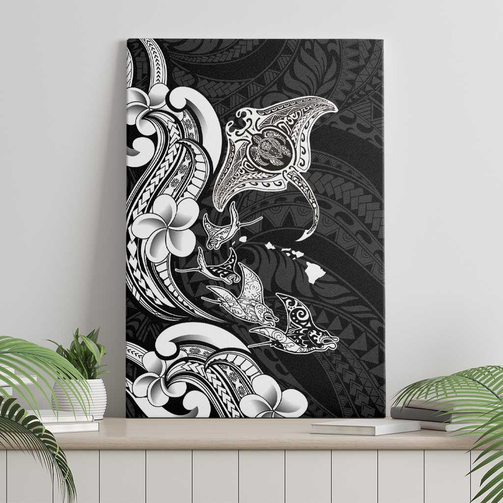 Hawaiian Manta Rays Canvas Wall Art Tribal Hibiscus Polynesian Tattoos Black Color LT03 - Polynesian Pride