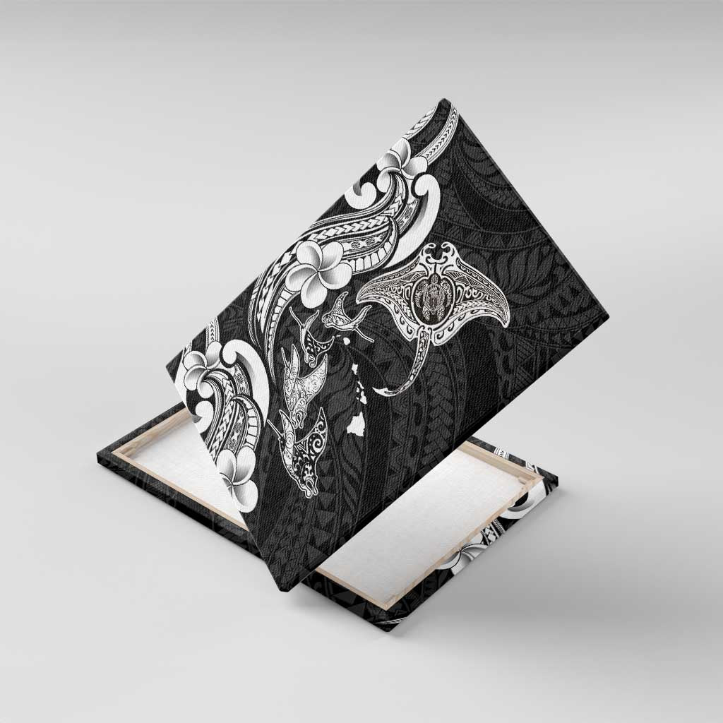 Hawaiian Manta Rays Canvas Wall Art Tribal Hibiscus Polynesian Tattoos Black Color LT03 With Frame Black - Polynesian Pride