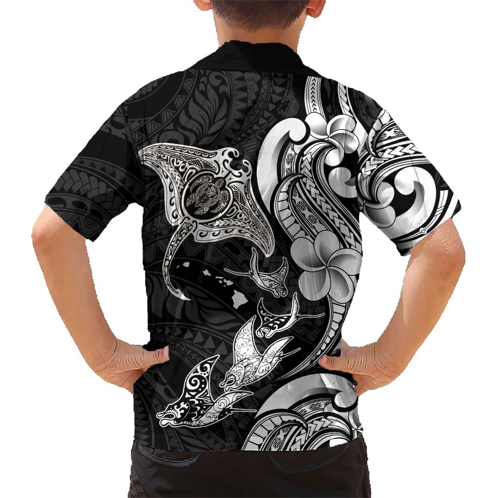 Hawaiian Manta Rays Family Matching Mermaid Dress and Hawaiian Shirt Tribal Hibiscus Polynesian Tattoos Black Color LT03 - Polynesian Pride