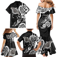 Hawaiian Manta Rays Family Matching Mermaid Dress and Hawaiian Shirt Tribal Hibiscus Polynesian Tattoos Black Color LT03 - Polynesian Pride