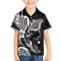 Hawaiian Manta Rays Family Matching Off The Shoulder Long Sleeve Dress and Hawaiian Shirt Tribal Hibiscus Polynesian Tattoos Black Color LT03 Son's Shirt Black - Polynesian Pride