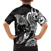 Hawaiian Manta Rays Family Matching Off Shoulder Maxi Dress and Hawaiian Shirt Tribal Hibiscus Polynesian Tattoos Black Color LT03 - Polynesian Pride
