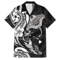 Hawaiian Manta Rays Family Matching Off Shoulder Maxi Dress and Hawaiian Shirt Tribal Hibiscus Polynesian Tattoos Black Color LT03 Dad's Shirt - Short Sleeve Black - Polynesian Pride