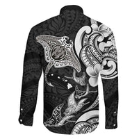 Hawaiian Manta Rays Family Matching Off Shoulder Short Dress and Hawaiian Shirt Tribal Hibiscus Polynesian Tattoos Black Color LT03 - Polynesian Pride