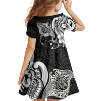 Hawaiian Manta Rays Family Matching Puletasi and Hawaiian Shirt Tribal Hibiscus Polynesian Tattoos Black Color LT03 - Polynesian Pride