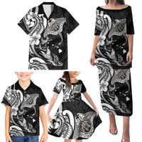 Hawaiian Manta Rays Family Matching Puletasi and Hawaiian Shirt Tribal Hibiscus Polynesian Tattoos Black Color LT03 - Polynesian Pride