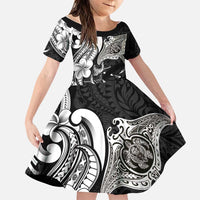 Hawaiian Manta Rays Family Matching Summer Maxi Dress and Hawaiian Shirt Tribal Hibiscus Polynesian Tattoos Black Color LT03 Daughter's Dress Black - Polynesian Pride