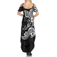 Hawaiian Manta Rays Family Matching Summer Maxi Dress and Hawaiian Shirt Tribal Hibiscus Polynesian Tattoos Black Color LT03 - Polynesian Pride
