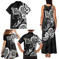 Hawaiian Manta Rays Family Matching Tank Maxi Dress and Hawaiian Shirt Tribal Hibiscus Polynesian Tattoos Black Color LT03 - Polynesian Pride