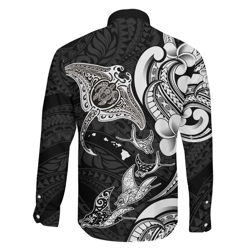 Hawaiian Manta Rays Family Matching Tank Maxi Dress and Hawaiian Shirt Tribal Hibiscus Polynesian Tattoos Black Color LT03 - Polynesian Pride