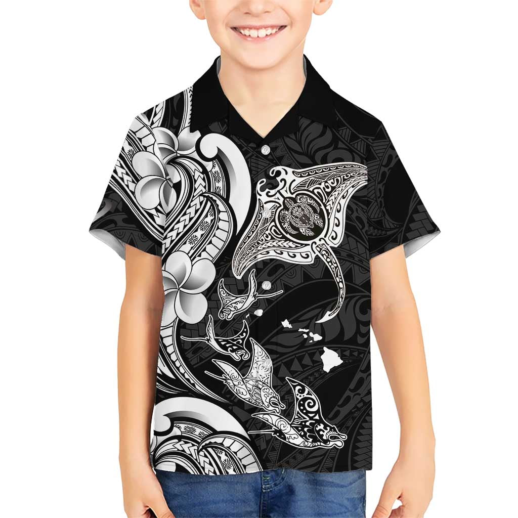 Hawaiian Manta Rays Kid Hawaiian Shirt Tribal Hibiscus Polynesian Tattoos Black Color LT03 Kid Black - Polynesian Pride