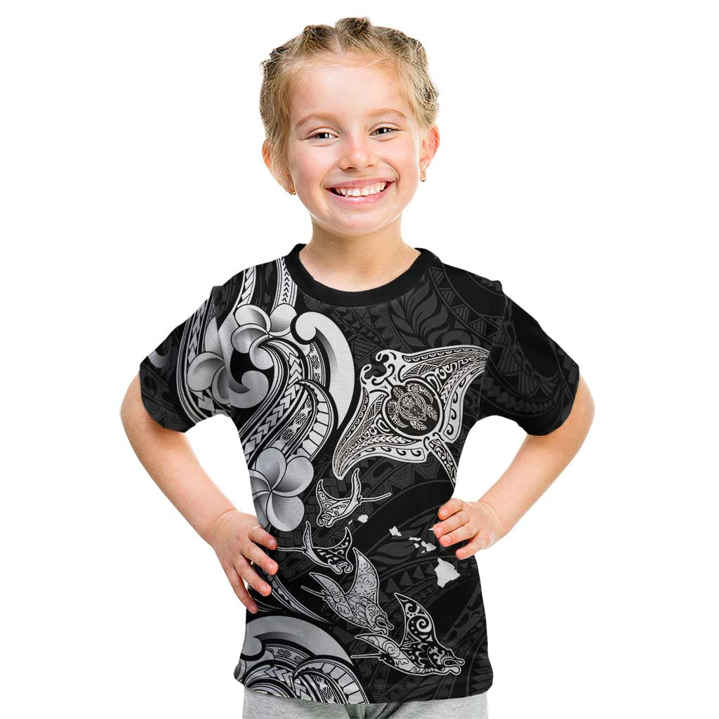 Hawaiian Manta Rays Kid T Shirt Tribal Hibiscus Polynesian Tattoos Black Color - Polynesian Pride