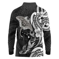 Hawaiian Manta Rays Long Sleeve Polo Shirt Tribal Hibiscus Polynesian Tattoos Black Color LT03 - Polynesian Pride