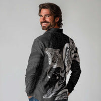 Hawaiian Manta Rays Long Sleeve Polo Shirt Tribal Hibiscus Polynesian Tattoos Black Color LT03 - Polynesian Pride