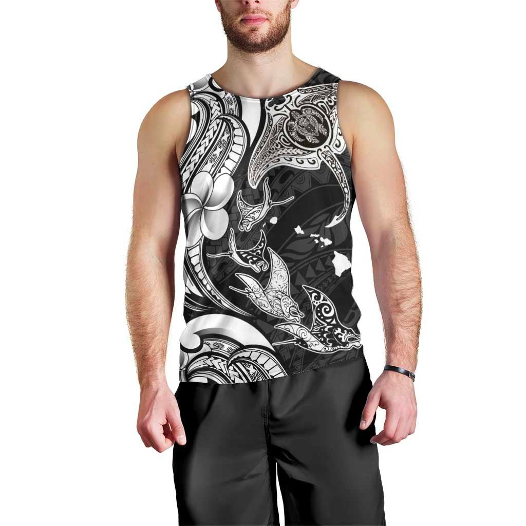 Hawaiian Manta Rays Men Tank Top Tribal Hibiscus Polynesian Tattoos Black Color LT03 - Polynesian Pride