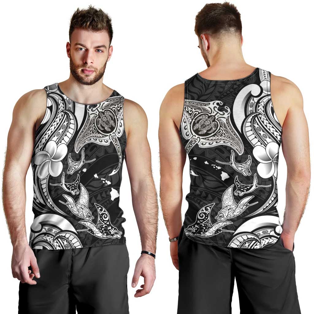 Hawaiian Manta Rays Men Tank Top Tribal Hibiscus Polynesian Tattoos Black Color LT03 - Polynesian Pride
