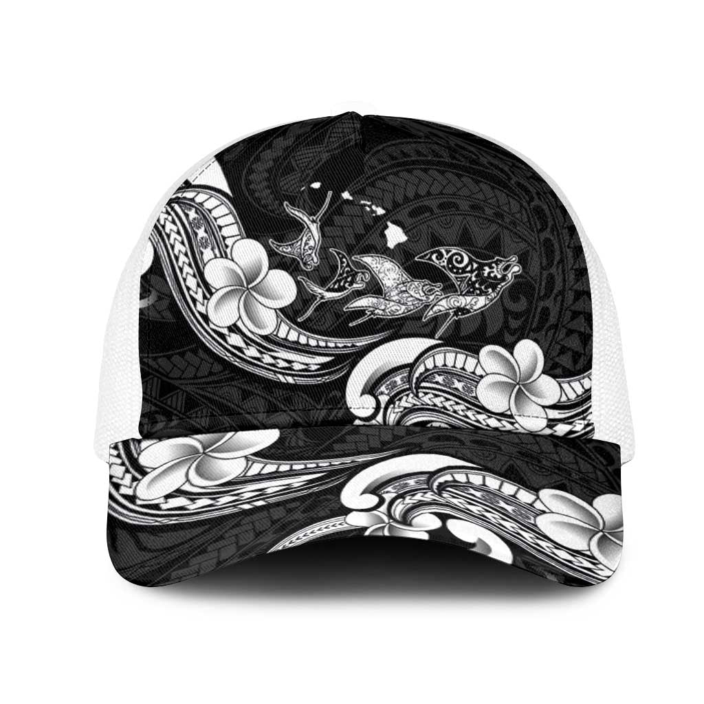 Hawaiian Manta Rays Mesh Trucker Cap Tribal Hibiscus Polynesian Tattoos Black Color - Polynesian Pride