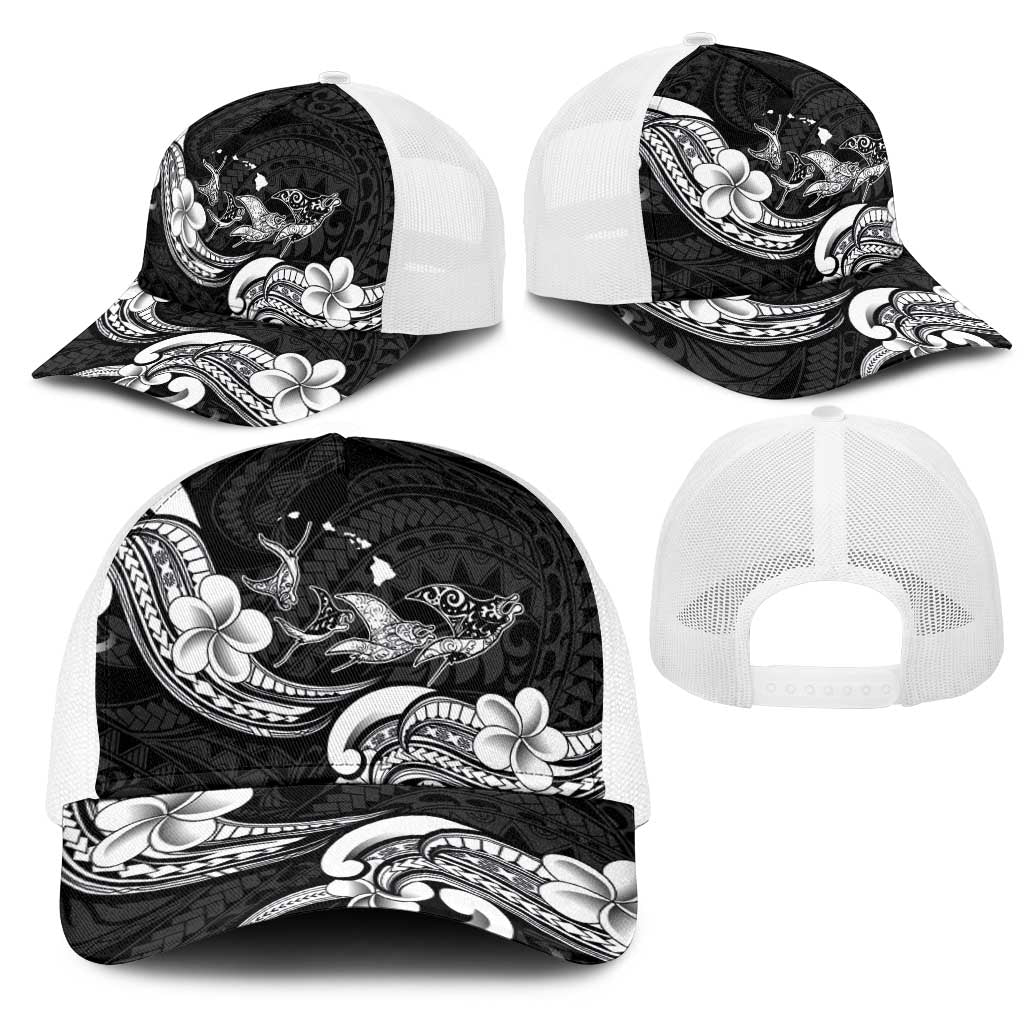 Hawaiian Manta Rays Mesh Trucker Cap Tribal Hibiscus Polynesian Tattoos Black Color - Polynesian Pride