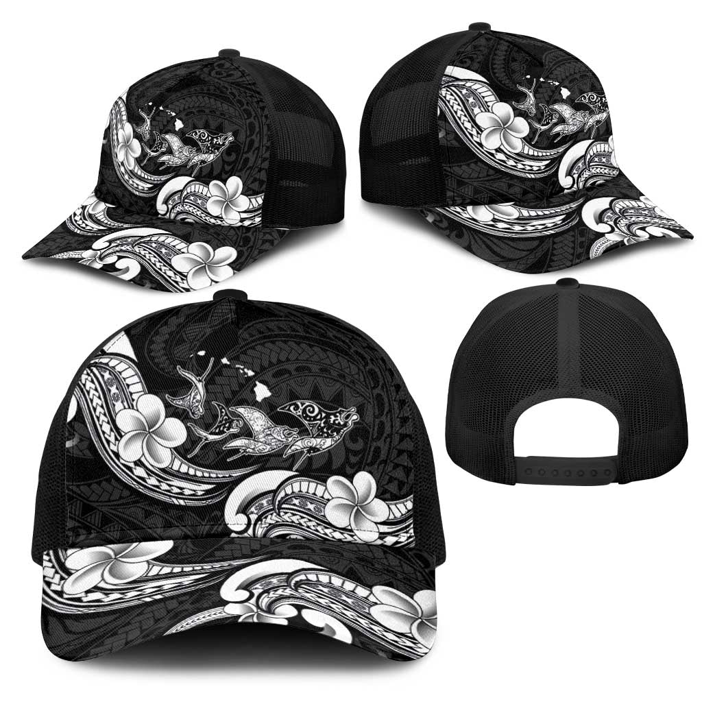 Hawaiian Manta Rays Mesh Trucker Cap Tribal Hibiscus Polynesian Tattoos Black Color - Polynesian Pride