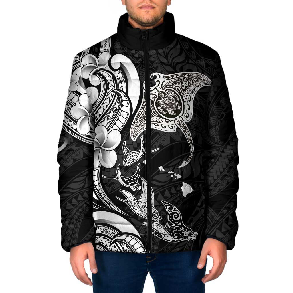 Hawaiian Manta Rays Padded Jacket Tribal Hibiscus Polynesian Tattoos Black Color LT03 Men Black - Polynesian Pride