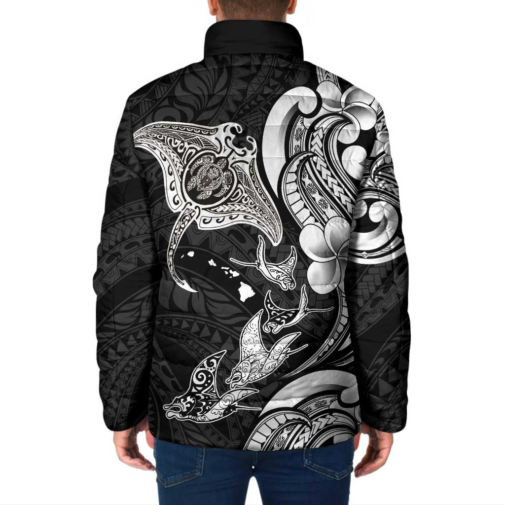 Hawaiian Manta Rays Padded Jacket Tribal Hibiscus Polynesian Tattoos Black Color LT03 - Polynesian Pride