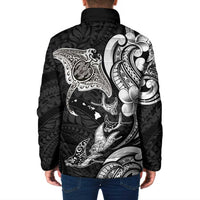 Hawaiian Manta Rays Padded Jacket Tribal Hibiscus Polynesian Tattoos Black Color LT03 - Polynesian Pride