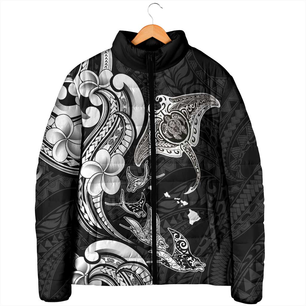Hawaiian Manta Rays Padded Jacket Tribal Hibiscus Polynesian Tattoos Black Color LT03 - Polynesian Pride