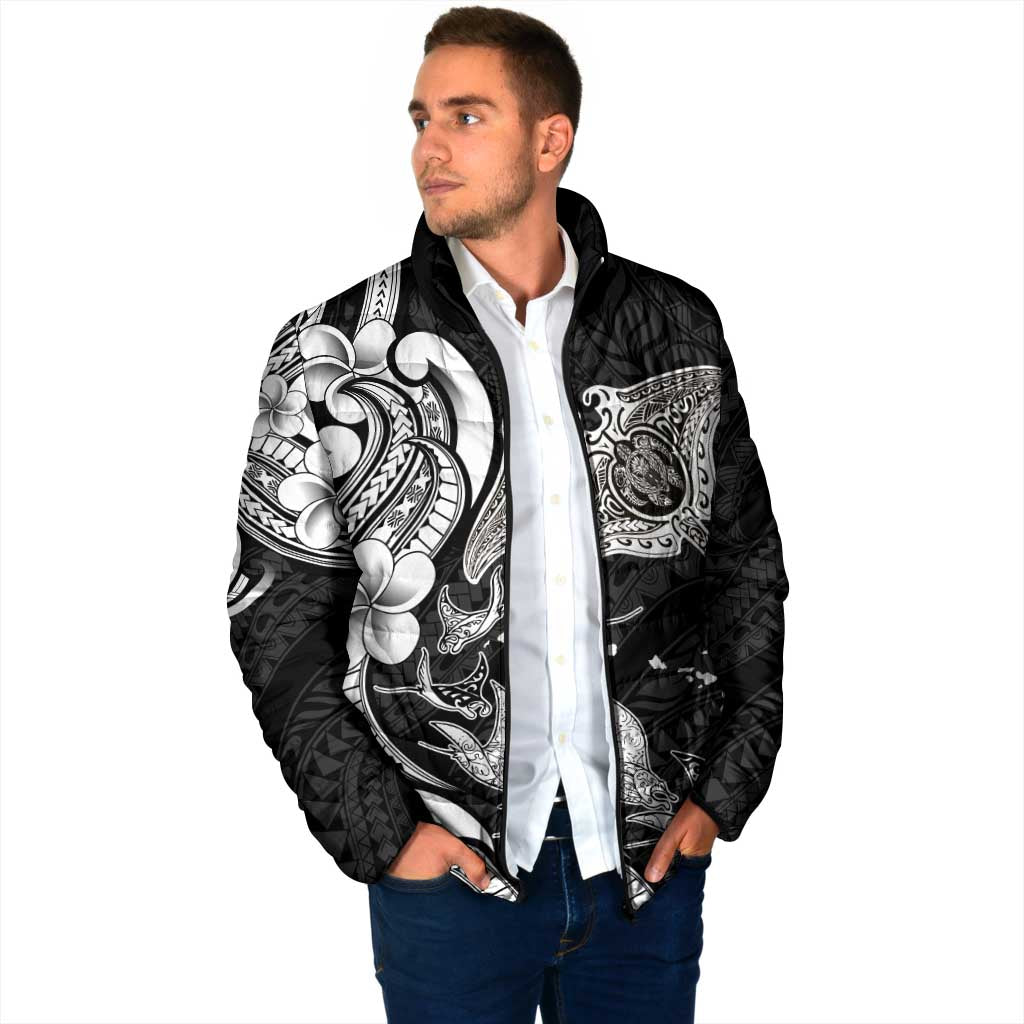 Hawaiian Manta Rays Padded Jacket Tribal Hibiscus Polynesian Tattoos Black Color LT03 - Polynesian Pride
