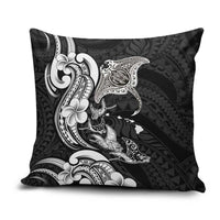 Hawaiian Manta Rays Pillow Cover Tribal Hibiscus Polynesian Tattoos Black Color LT03 Black - Polynesian Pride