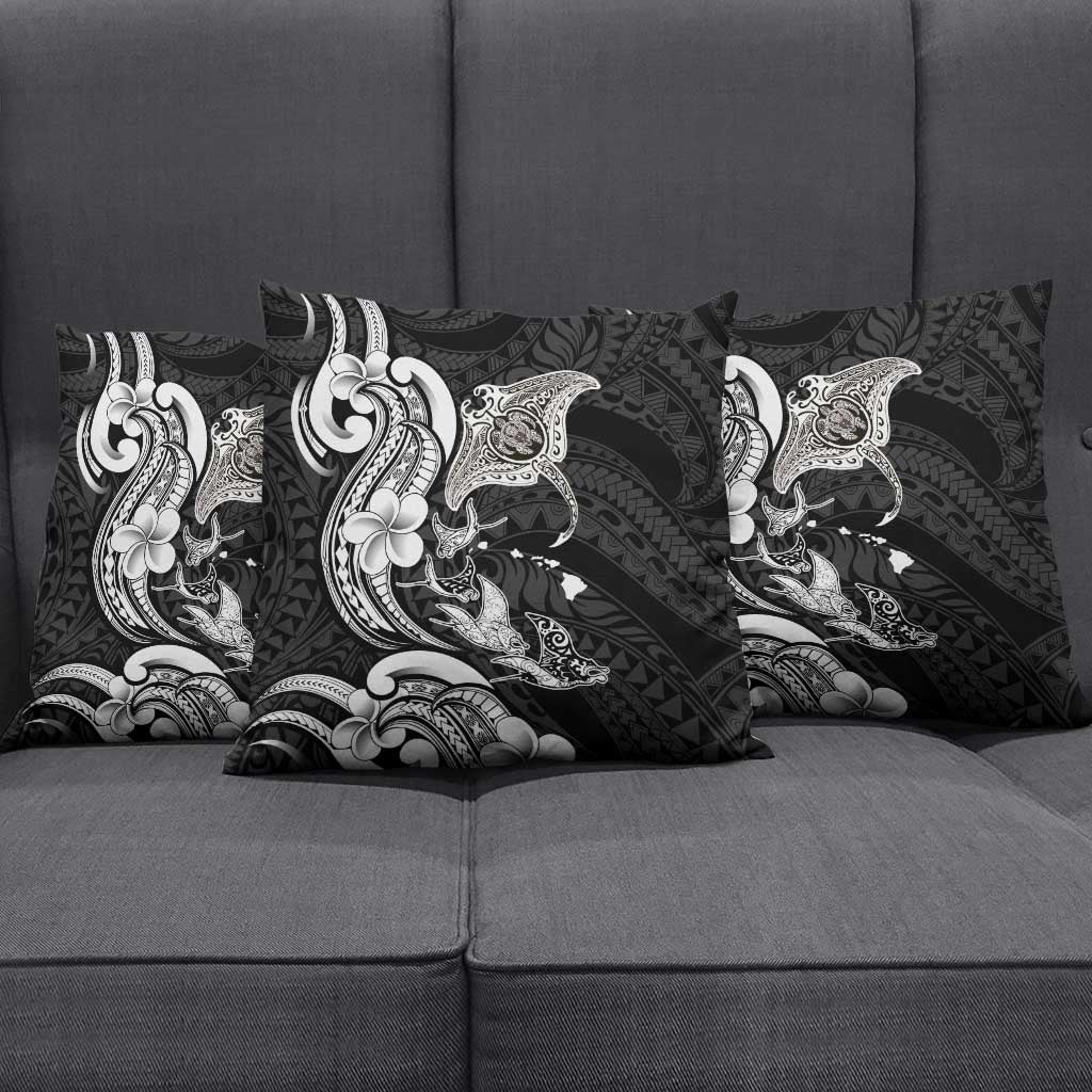 Hawaiian Manta Rays Pillow Cover Tribal Hibiscus Polynesian Tattoos Black Color LT03 - Polynesian Pride