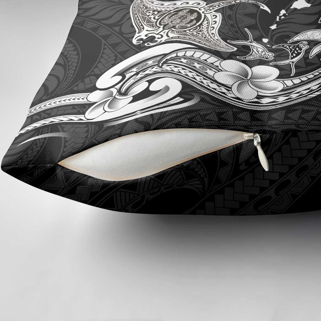 Hawaiian Manta Rays Pillow Cover Tribal Hibiscus Polynesian Tattoos Black Color LT03 - Polynesian Pride