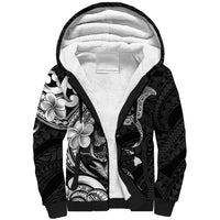 Hawaiian Manta Rays Sherpa Hoodie Tribal Hibiscus Polynesian Tattoos Black Color LT03 Unisex Black - Polynesian Pride