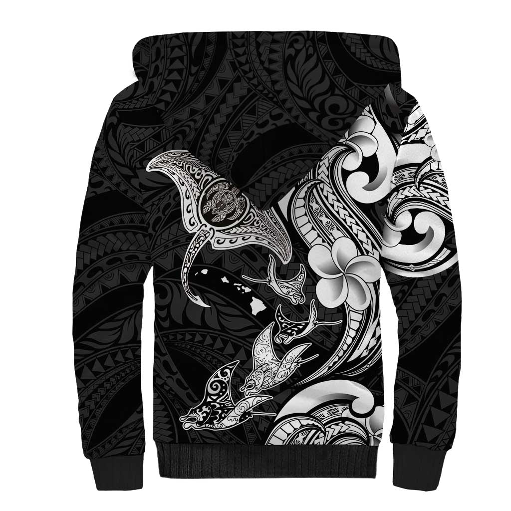Hawaiian Manta Rays Sherpa Hoodie Tribal Hibiscus Polynesian Tattoos Black Color LT03 - Polynesian Pride