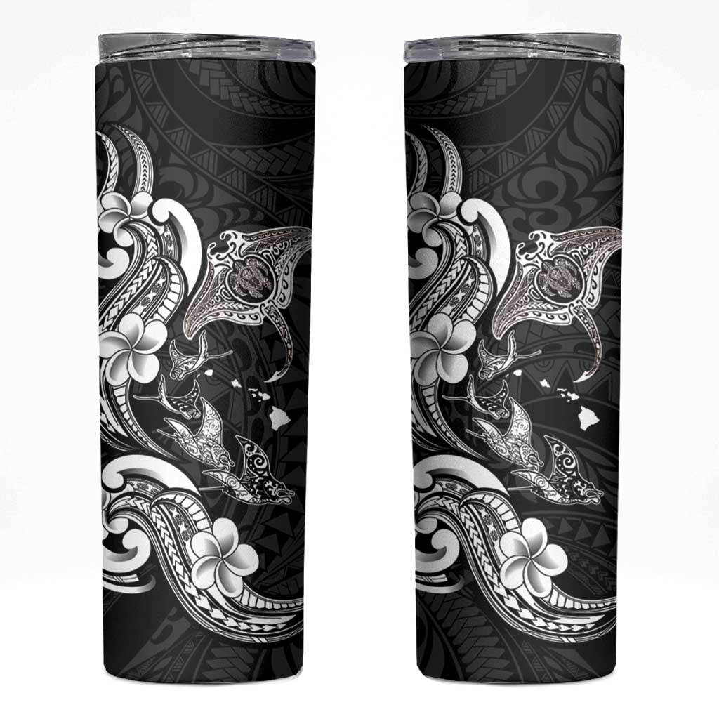 Hawaiian Manta Rays Skinny Tumbler Tribal Hibiscus Polynesian Tattoos Black Color LT03 Black - Polynesian Pride
