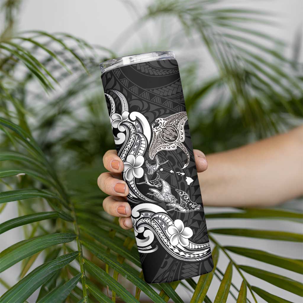 Hawaiian Manta Rays Skinny Tumbler Tribal Hibiscus Polynesian Tattoos Black Color LT03 - Polynesian Pride