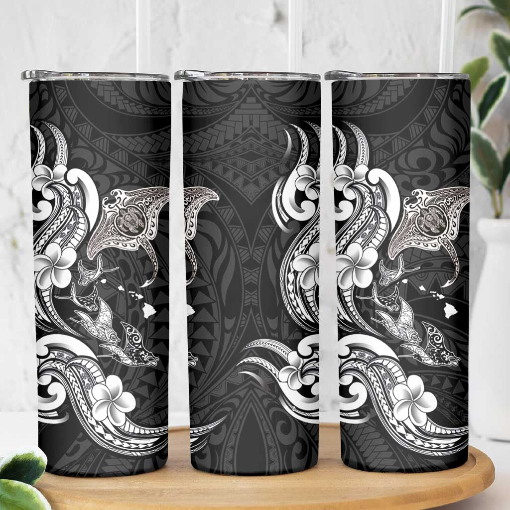 Hawaiian Manta Rays Skinny Tumbler Tribal Hibiscus Polynesian Tattoos Black Color LT03 - Polynesian Pride