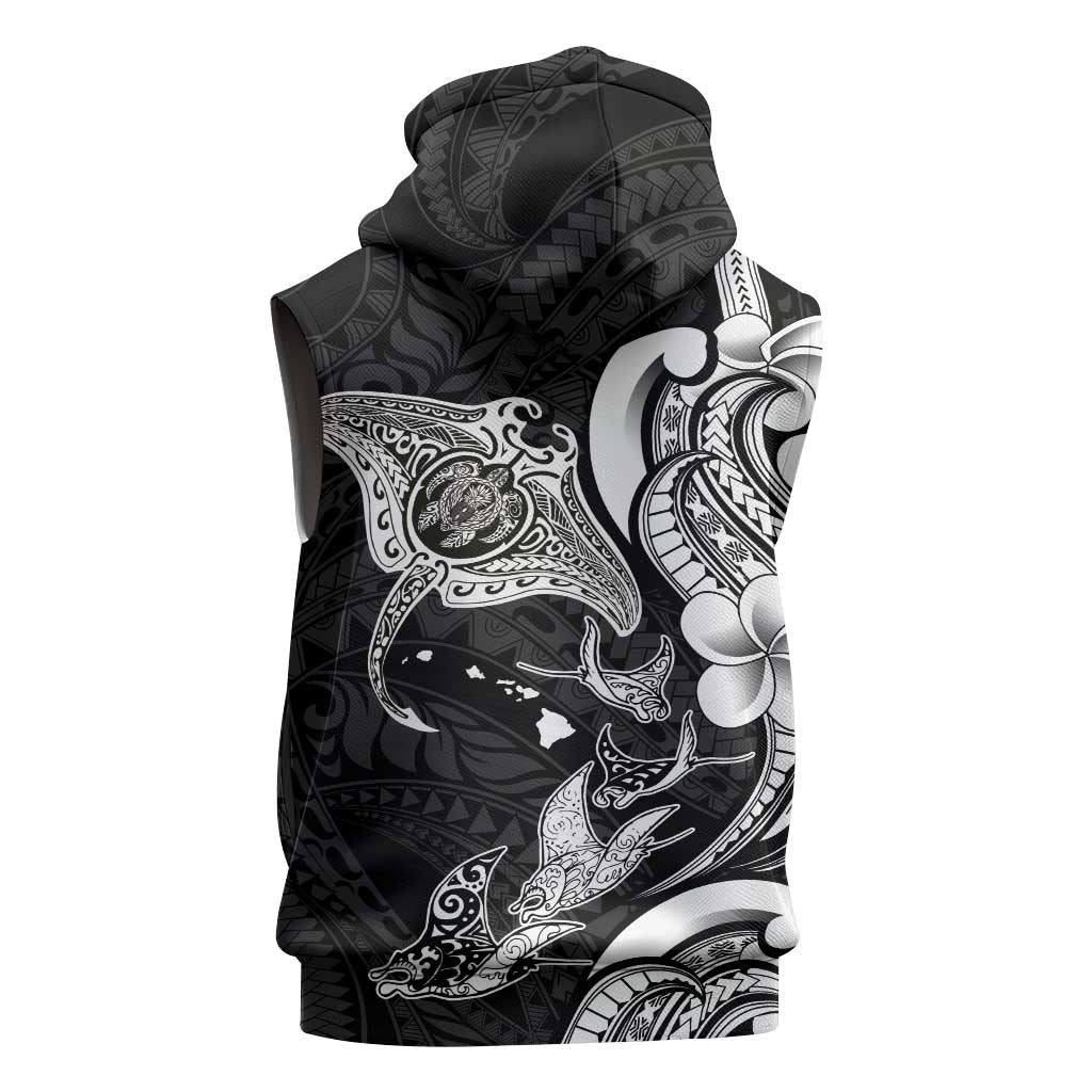 Hawaiian Manta Rays Sleeveless Hoodie Tribal Hibiscus Polynesian Tattoos Black Color LT03 - Polynesian Pride