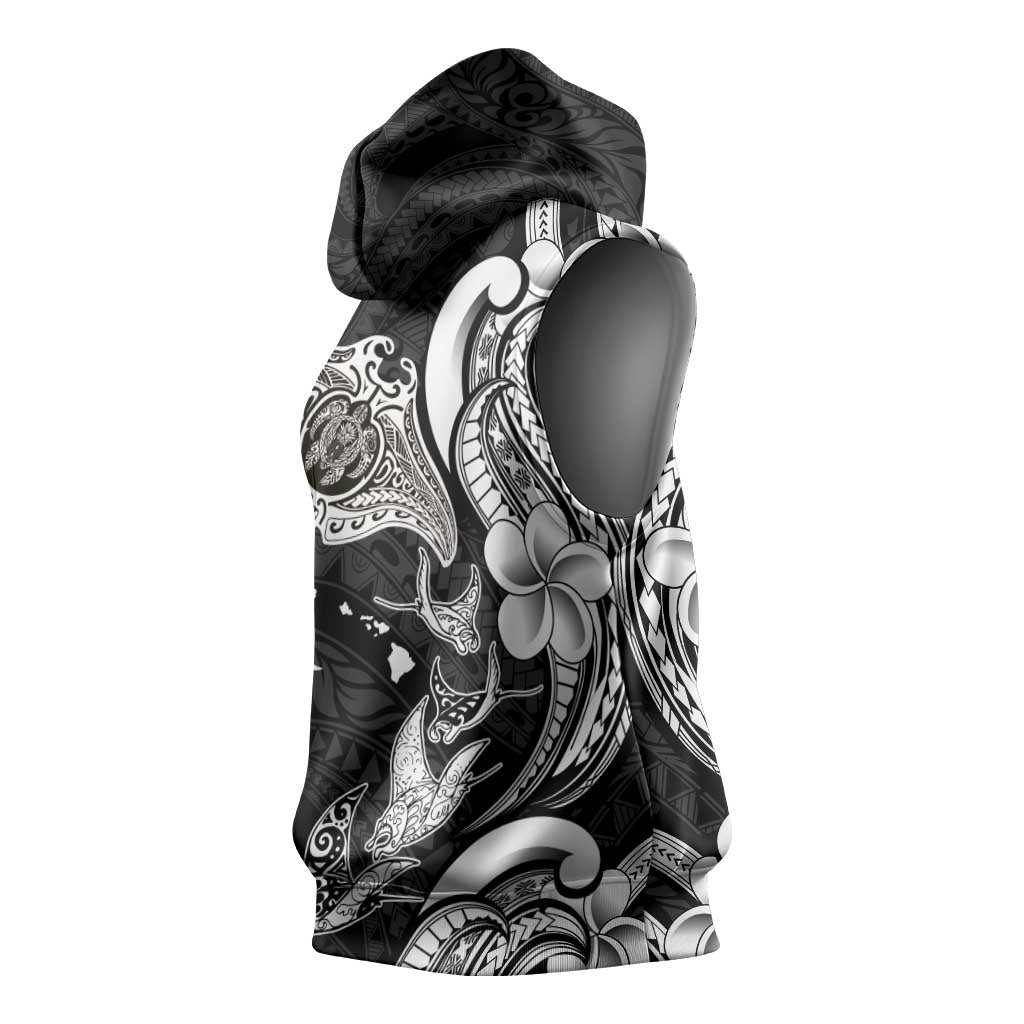 Hawaiian Manta Rays Sleeveless Hoodie Tribal Hibiscus Polynesian Tattoos Black Color LT03 - Polynesian Pride