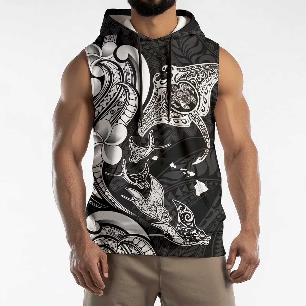 Hawaiian Manta Rays Sleeveless Hoodie Tribal Hibiscus Polynesian Tattoos Black Color LT03 - Polynesian Pride