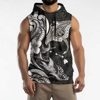 Hawaiian Manta Rays Sleeveless Hoodie Tribal Hibiscus Polynesian Tattoos Black Color LT03 - Polynesian Pride