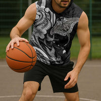 Hawaiian Manta Rays Sleeveless Hoodie Tribal Hibiscus Polynesian Tattoos Black Color LT03 - Polynesian Pride