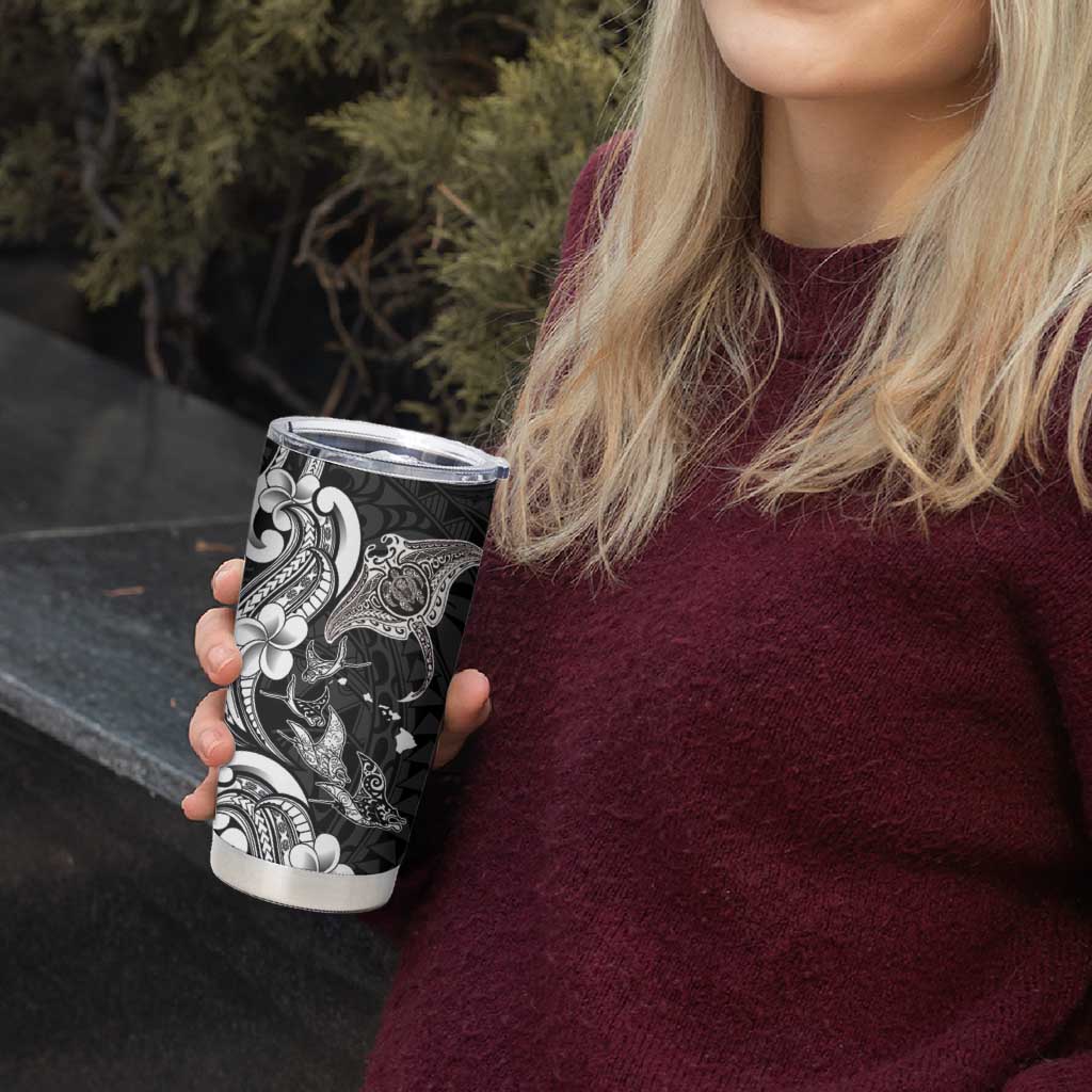 Hawaiian Manta Rays Tumbler Cup Tribal Hibiscus Polynesian Tattoos Black Color - Polynesian Pride