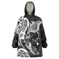 Hawaiian Manta Rays Wearable Blanket Hoodie Tribal Hibiscus Polynesian Tattoos Black Color LT03 One Size Black - Polynesian Pride