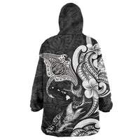 Hawaiian Manta Rays Wearable Blanket Hoodie Tribal Hibiscus Polynesian Tattoos Black Color LT03 - Polynesian Pride