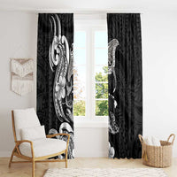 Hawaiian Manta Rays Window Curtain Tribal Hibiscus Polynesian Tattoos Black Color - Polynesian Pride
