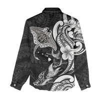Hawaiian Manta Rays Women Casual Shirt Tribal Hibiscus Polynesian Tattoos Black Color - Polynesian Pride