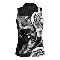Hawaiian Manta Rays Women Sleeveless Polo Shirt Tribal Hibiscus Polynesian Tattoos Black Color LT03 - Polynesian Pride
